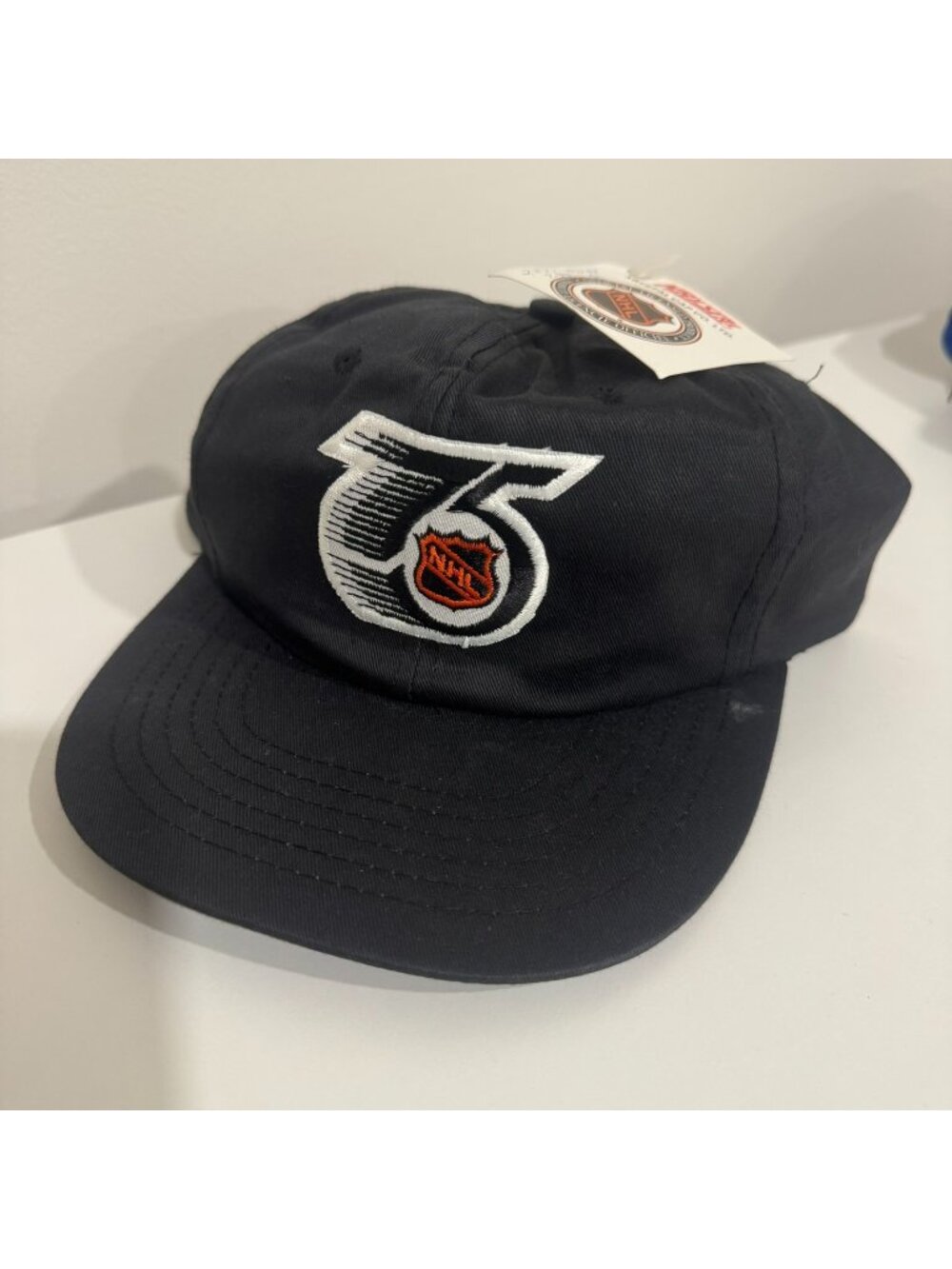 Vintage 1990s NHL 75th Anniversary Patch Hockey Snapback Hat Black New Deadstock